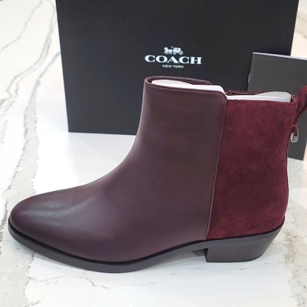 Coach Carmen Ankle Booties Oxblood Suede Leather Women’s 7.5 NIB - Picture 11 of 15